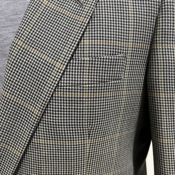 Claiborne Men's Wool Houndstooth Blue Olive Sport Coat Jacket Blazer Size 42Long - Picture 11 of 15